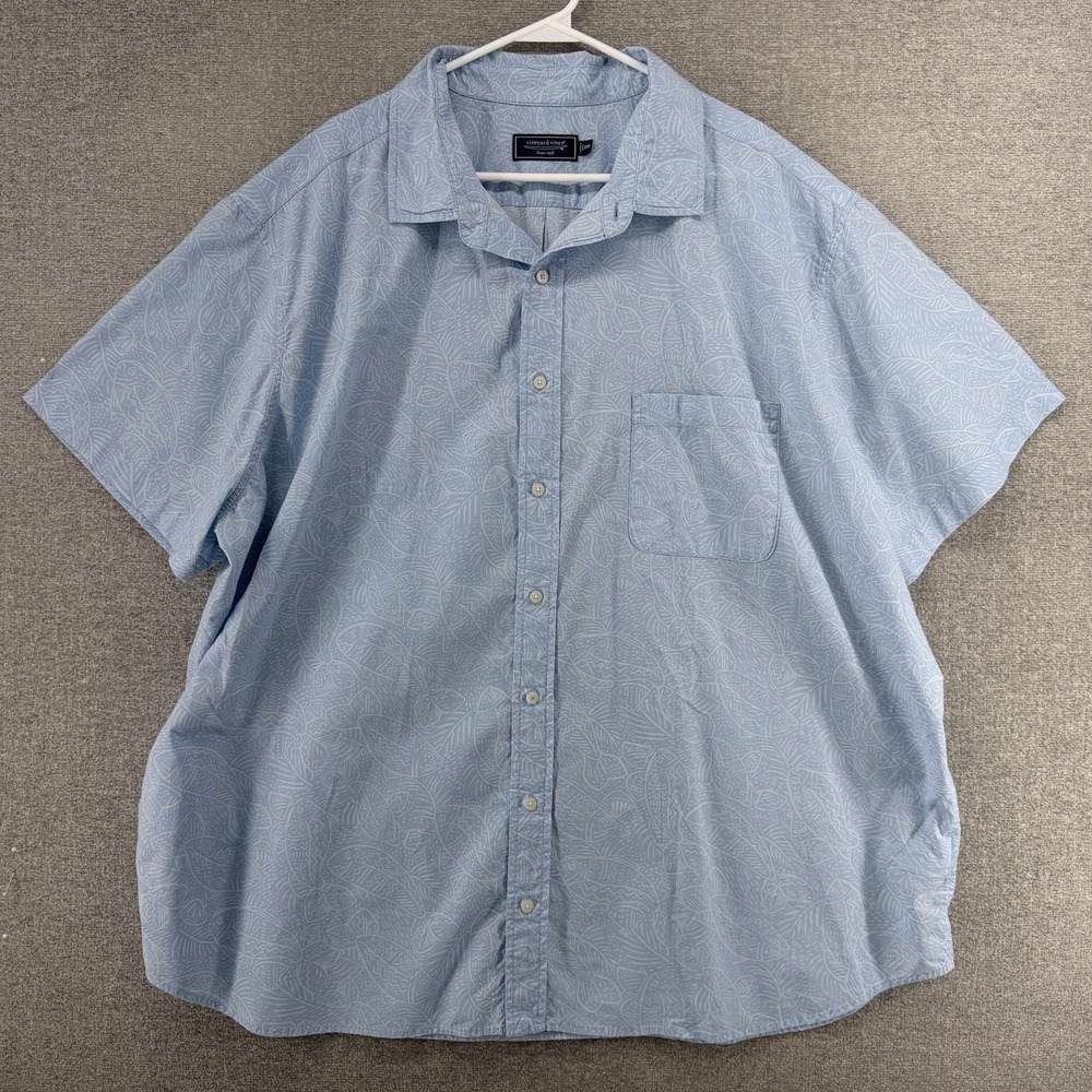 Vineyard Vines Short Sleeve Shirt Men Size 3XL Big Light Blue Fish Print Cotton